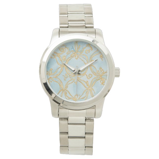 Reloj De Pulsera Hermoso Mosaic Soft Blue Gold,Women eWatch Watch (Anverso)