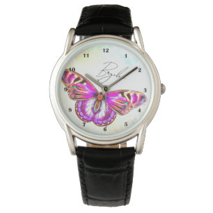 Reloj De Pulsera Hermoso nombre personalizado Ilustracion mariposa 