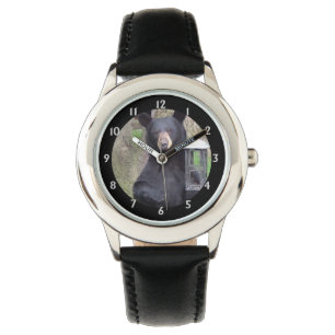 Reloj De Pulsera Hermoso oso negro disfrutando de un refrigerio