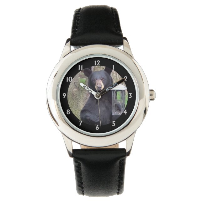 Reloj De Pulsera Hermoso oso negro disfrutando de un refrigerio (Anverso)