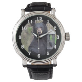 Reloj De Pulsera Hermoso oso negro disfrutando de un refrigerio