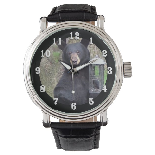 Reloj De Pulsera Hermoso oso negro disfrutando de un refrigerio (Anverso)