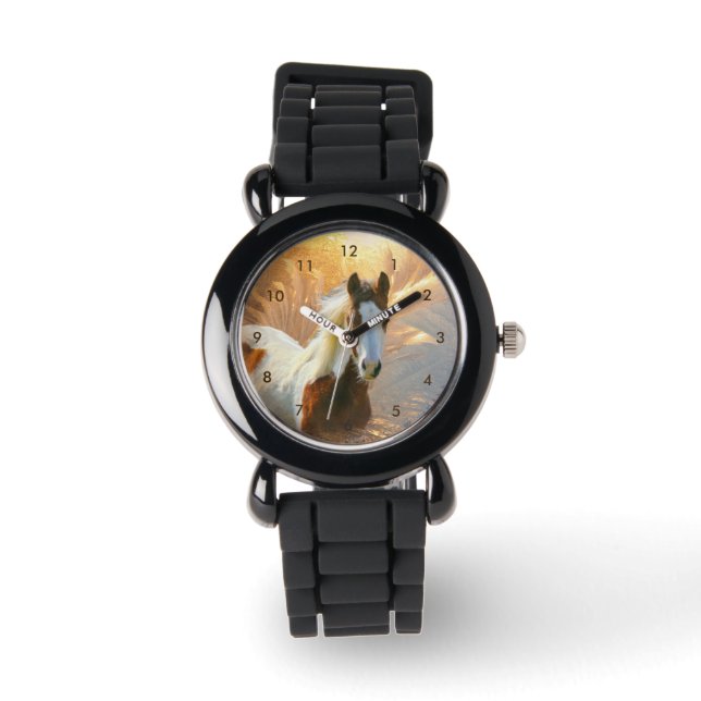 Reloj De Pulsera Hermoso Paint Horse Silver Purpurina Watch (Anverso)