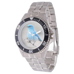 Reloj De Pulsera Hermoso pájaro azul de la montaña en el Tansy