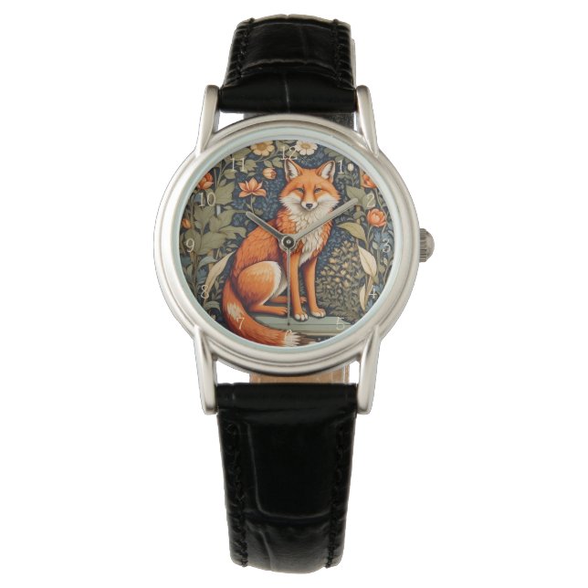 Reloj De Pulsera Hermoso Sitting Red Fox William Morris Inspirado (Anverso)