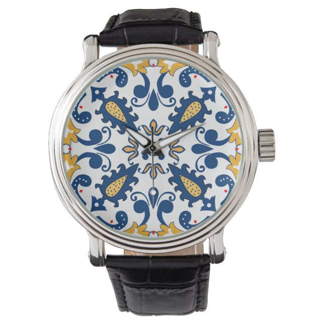 Reloj De Pulsera 💙 💛 Hermosos Azulejos azules y amarillos, (Anverso)