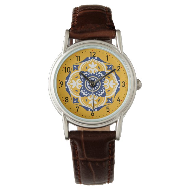 Reloj De Pulsera 💛 💙 🤍 Hermosos Azulejos azules y amarillos (Anverso)