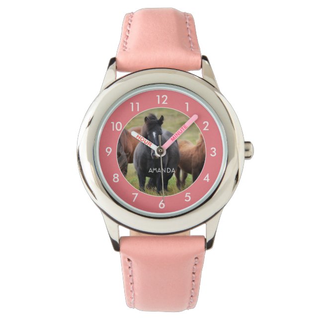 Reloj De Pulsera Hermosos caballos de niños rosados (Anverso)