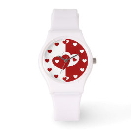 Reloj De Pulsera Hermosos Corazones De Amor Rojo Y Blanco