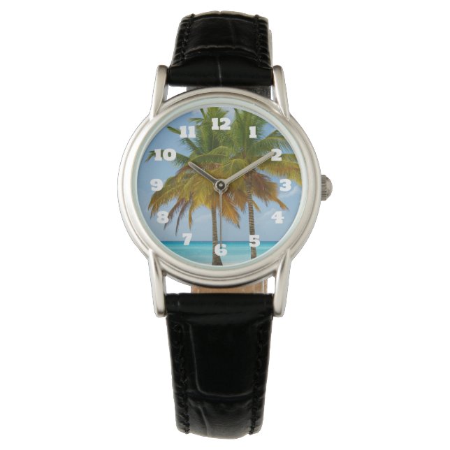 Reloj De Pulsera Hermosos palmeros en una playa tropical (Anverso)