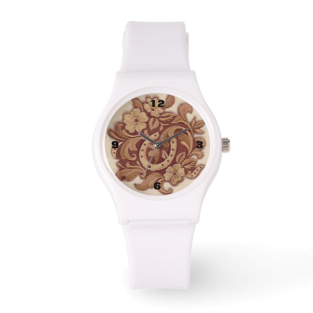 Reloj De Pulsera herradura rústica vaquera de campo occidental flor (Anverso)