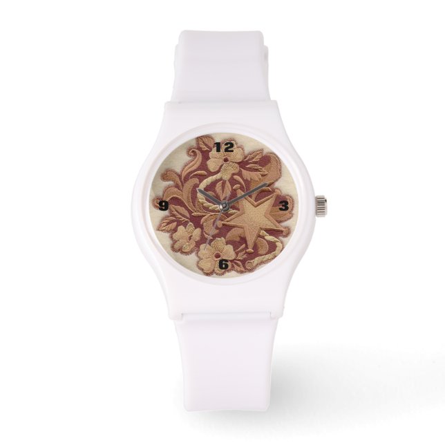 Reloj De Pulsera herradura rústica vaquero de campo occidental flor (Anverso)