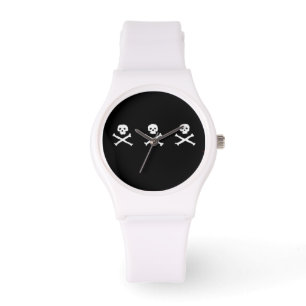 RELOJ DE PULSERA HERRAMIENTAS Y HUESOS CRUZADOS BANDERA PIRATA BLAN