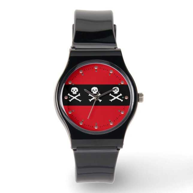 RELOJ DE PULSERA HERRAMIENTAS Y HUESOS CRUZADOS BANDERA PIRATA NEGR (Anverso)