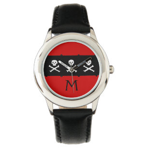 RELOJ DE PULSERA HERRAMIENTAS Y HUESOS CRUZADOS BANDERA PIRATA NEGR