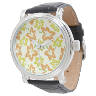 Reloj De Pulsera Hibisco Amarillo, Hibisco Naranja, Patrón Floral