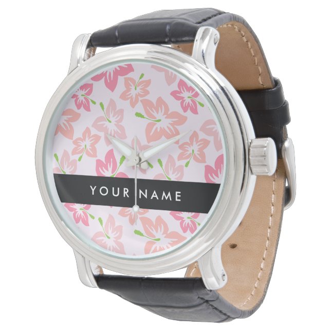 Reloj De Pulsera Hibisco Rosa, Flores Rosadas, Tu Nombre (Angular)