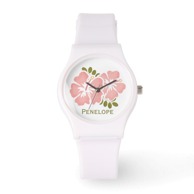 Reloj De Pulsera Hibiscus rosado personalizado (Anverso)