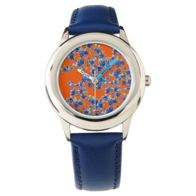 Reloj De Pulsera hidrangea naranja y azul (Anverso)