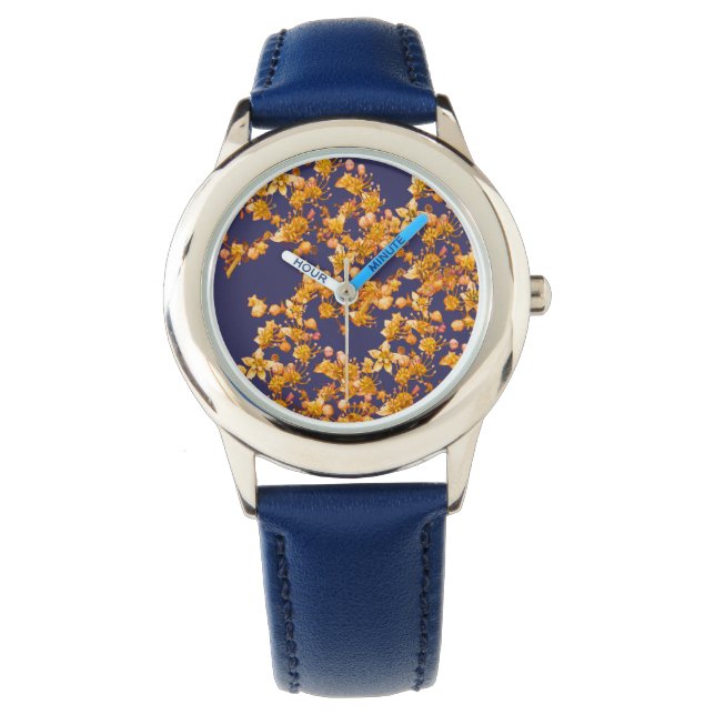 Reloj De Pulsera Hidrangea Naranja y Marina (Anverso)