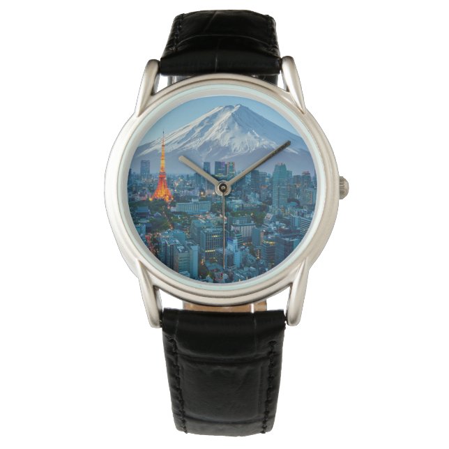 Reloj De Pulsera Hielo y nieve | Línea Skyline Mt. Fuji y Tokio (Anverso)