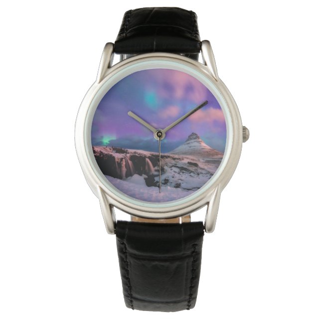 Reloj De Pulsera Hielo y nieve | Luces boreales, Montaña Kirkjufall (Anverso)