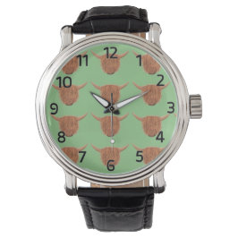 Reloj De Pulsera Highland Cow Watch Green Face
