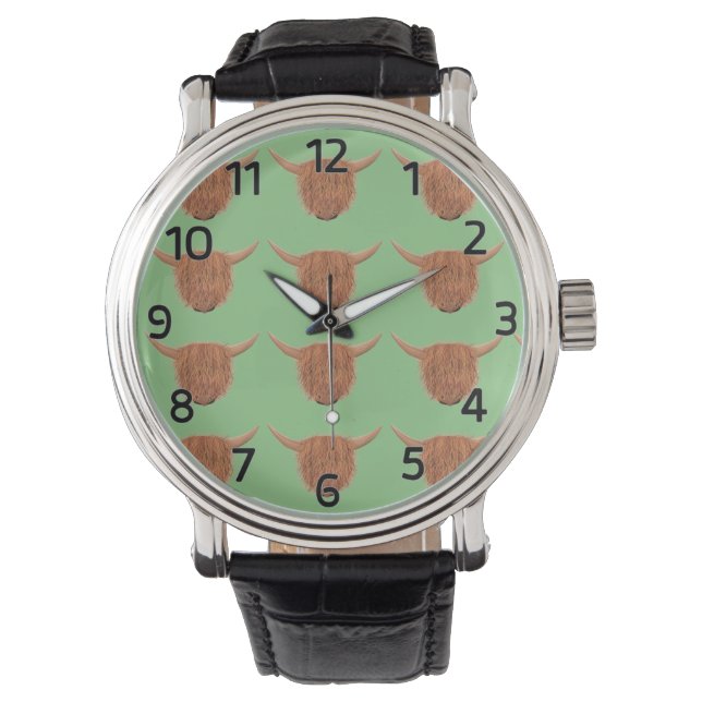 Reloj De Pulsera Highland Cow Watch Green Face (Anverso)