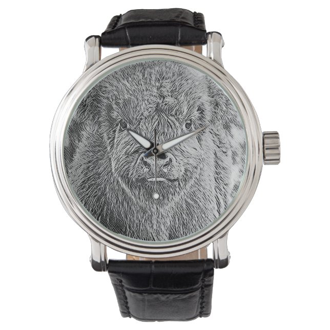 Reloj De Pulsera Highland Cow Woodcut Watch (Anverso)