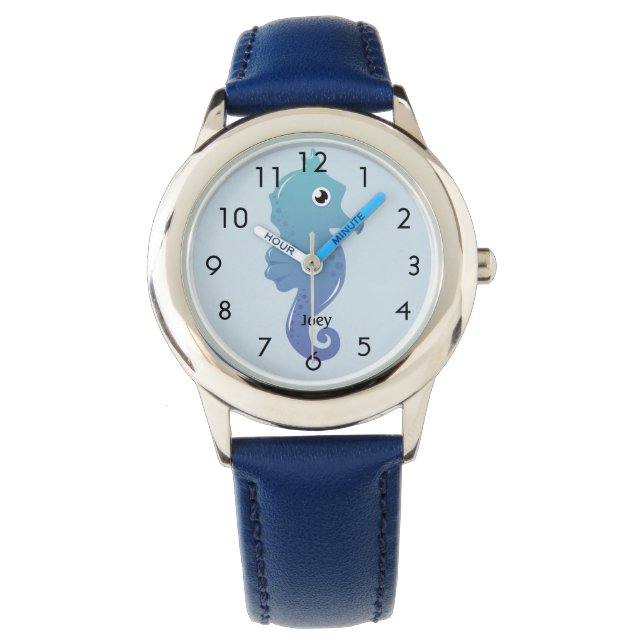 Reloj De Pulsera Hijos de caballito de mar azul personalizados (Anverso)