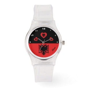 Reloj De Pulsera Hinchas de la bandera albanesa y del corazón/depo
