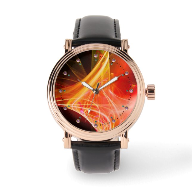 RELOJ DE PULSERA HINCHAS FRACTALES EN ROJO NARANJA AMARILLO (Anverso)