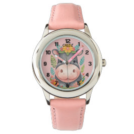 Reloj De Pulsera Hipopótamo Cute Floral Niños
