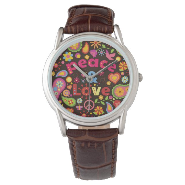 Reloj De Pulsera Hippie de paz y amor (Anverso)