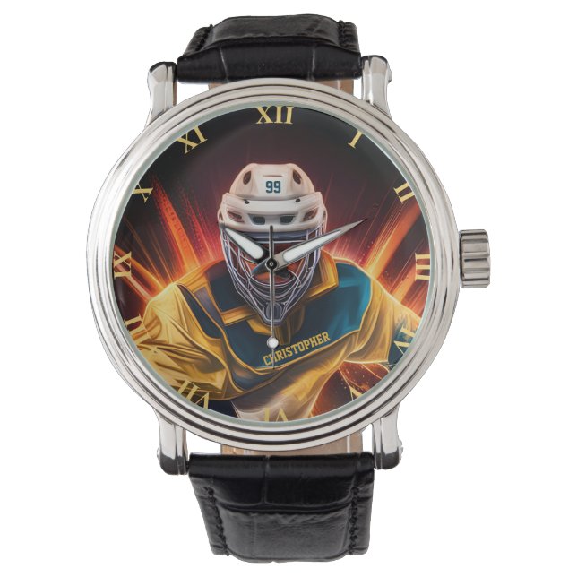 Reloj De Pulsera Hockey Sobre Hielo De Juguete Con Tu Nombre Goalie (Anverso)