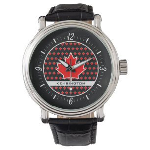 Reloj De Pulsera Hoja de Arce Canadiense Roja Patriótica con Texto