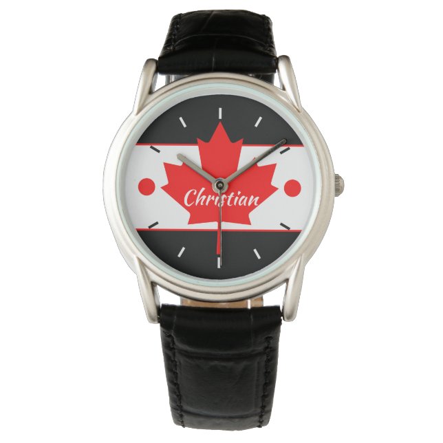 Reloj De Pulsera Hoja de arce canadiense (su nombre) (Anverso)