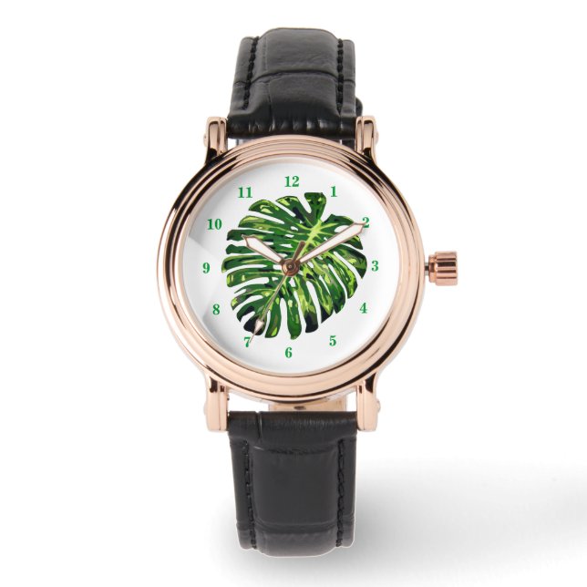Reloj De Pulsera Hoja Tropical de Monstera (Anverso)