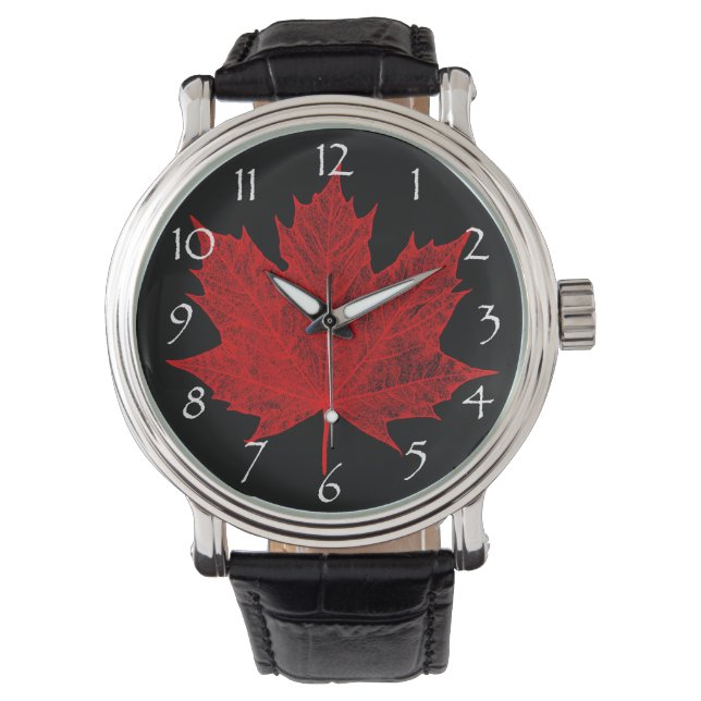 Reloj De Pulsera Hojas de arce rojas vibrantes-Canadá (Anverso)