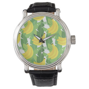 Reloj De Pulsera Hojas De Banano Y Patrón De Frutas