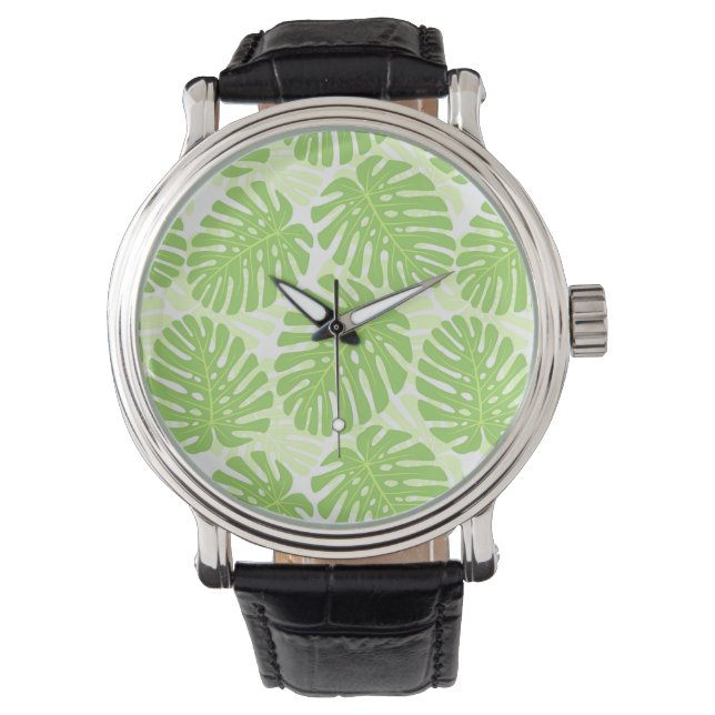 Reloj De Pulsera Hojas De La Planta Tropical - Patrón Monstera (Anverso)