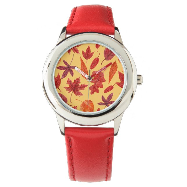 Reloj De Pulsera Hojas de otoño rojas acuarela (Anverso)