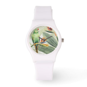Reloj De Pulsera Hojas de palmilla con pájaro verde