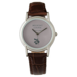 Reloj De Pulsera Hojas grises oscuras, silueta morada