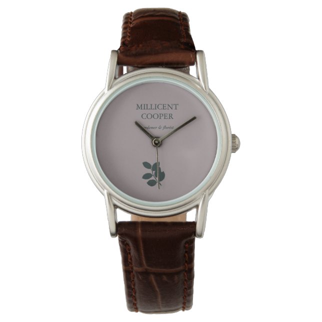 Reloj De Pulsera Hojas grises oscuras, silueta morada (Anverso)