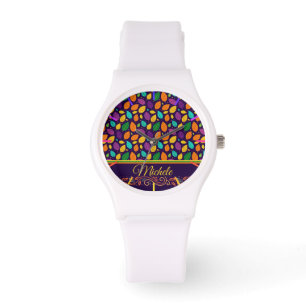 Reloj De Pulsera Hojas otoñales vibrantes monograma
