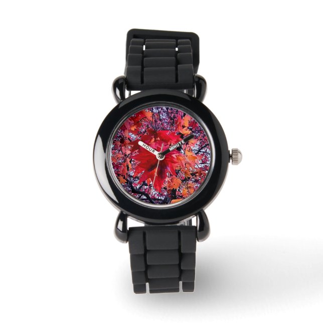 Reloj De Pulsera Hojas rojas brillantes (Anverso)