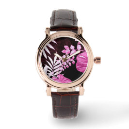 Reloj De Pulsera Hojas tropicales botánicas frondas de palmas rosad