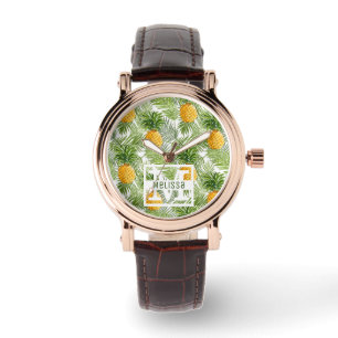 Reloj De Pulsera Hojas tropicales de palmera y piñas Añadir su no