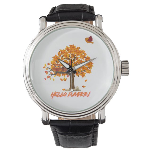 Reloj De Pulsera "Hola Caída de Calabaza - Acogedor otoño lejón (Anverso)